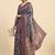 Blue floral printed jute casual saree with blouse piece