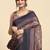 Brown geometric printed jute cotton festive wear saree with blouse piece