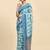 Blue printed satin fashion saree with blouse piece