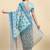 Blue printed satin fashion saree with blouse piece