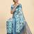 Blue printed satin fashion saree with blouse piece