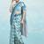 Blue printed satin fashion saree with blouse piece