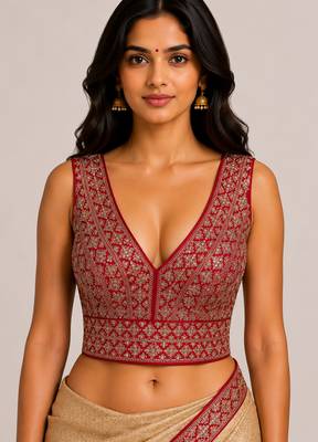 Red heavy embroidered silk bridal readymade blouse with sequin work | designer wedding party wear saree blouse 3
