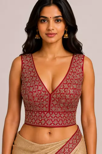 Red heavy embroidered silk bridal readymade blouse with sequin work | designer wedding party wear saree blouse