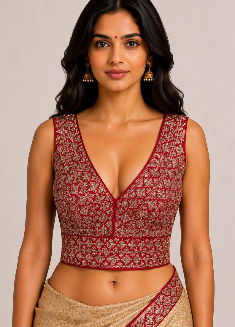 Red heavy embroidered silk bridal readymade blouse with sequin work | designer wedding party wear saree blouse