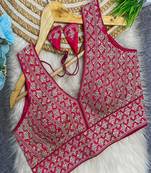 Rani pink heavy embroidered silk bridal blouse for women | designer wedding party wear readymade saree blouse