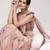 Peach printed satin fashion saree with blouse piece