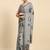 Grey printed satin fashion saree with blouse piece
