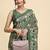 Green printed satin fashion saree with blouse piece