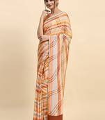 Orange printed satin fashion saree with blouse piece