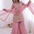 Pink fendy satin embroidered kurta palazzo set with dupatta
