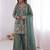 Sea green fendy satin embroidered kurta palazzo set with dupatta