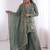 Sea green fendy satin embroidered kurta palazzo set with dupatta