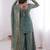 Sea green fendy satin embroidered kurta palazzo set with dupatta