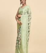 Green printed satin fashion saree with blouse piece
