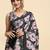 Black printed satin fashion saree with blouse piece