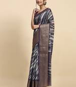 Purple printed linen casual saree with blouse piece