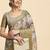 Cream printed linen casual saree with blouse piece