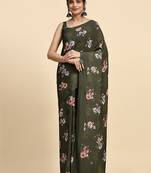 Green printed satin fashion saree with blouse piece