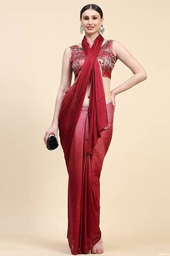 Red plain chiffon designer saree with blouse piece