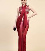 Red plain chiffon designer saree with blouse piece