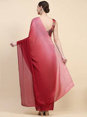 Red plain chiffon designer saree with blouse piece 3