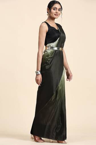 Green plain chiffon designer saree with blouse piece