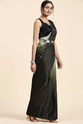 Green plain chiffon designer saree with blouse piece