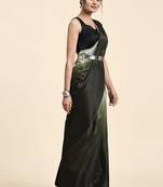 Green plain chiffon designer saree with blouse piece