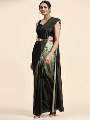 Green plain chiffon designer saree with blouse piece 2