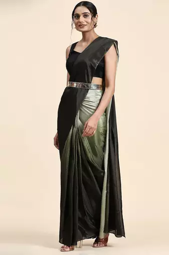 Green plain chiffon designer saree with blouse piece