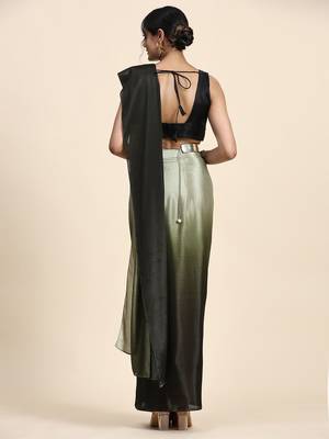 Green plain chiffon designer saree with blouse piece 3