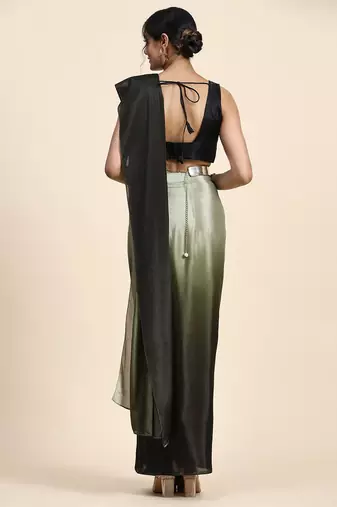 Green plain chiffon designer saree with blouse piece