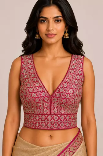 Rani pink heavy embroidered silk bridal blouse for women | designer wedding party wear readymade saree blouse