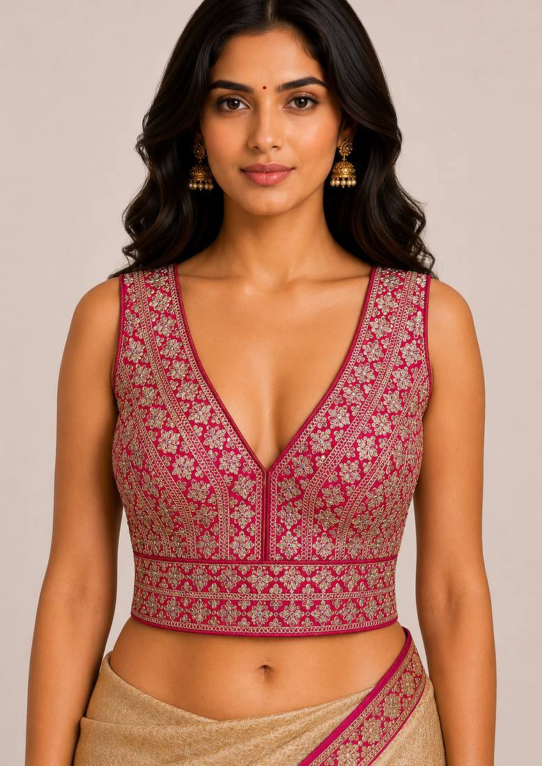 Rani pink heavy embroidered silk bridal blouse for women | designer wedding party wear readymade saree blouse