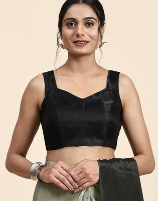 Green plain chiffon designer saree with blouse piece 5