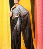 Grey plain chiffon designer saree with blouse piece