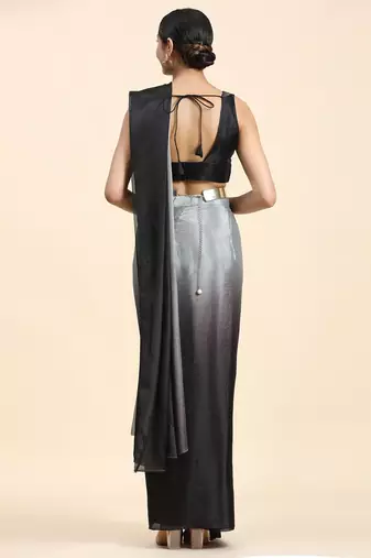 Grey plain chiffon designer saree with blouse piece