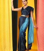 Blue plain chiffon designer saree with blouse piece