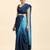 Blue plain chiffon designer saree with blouse piece
