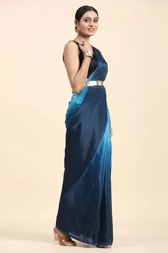 Blue plain chiffon designer saree with blouse piece