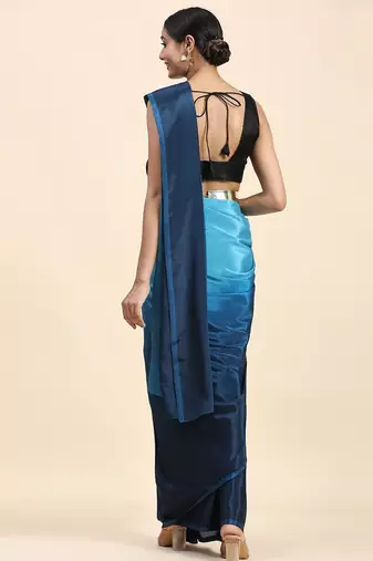 Blue plain chiffon designer saree with blouse piece