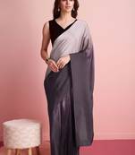 Grey plain satin designer saree with blouse piece