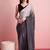 Grey plain satin designer saree with blouse piece