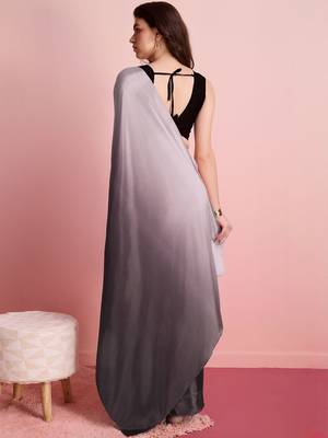 Grey plain satin designer saree with blouse piece 5