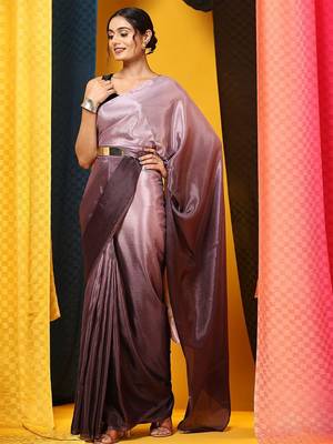 Violet plain chiffon designer saree with blouse piece 1