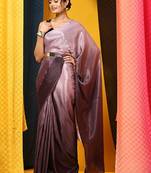 Violet plain chiffon designer saree with blouse piece