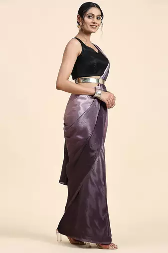 Violet plain chiffon designer saree with blouse piece