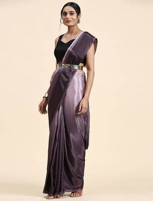 Violet plain chiffon designer saree with blouse piece 3