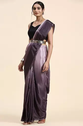Violet plain chiffon designer saree with blouse piece